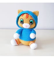 Amigurumi Örgü Oyuncak Kedi Hardal Yeşil Gözlü (Gri)