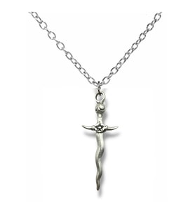 Pentagram Sembol ve Kılıç Figürlü Gotik Unisex Metal Kolye – 60 cm Zincirli