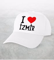 BK Gift I Love İzmir Tasarımlı Beyaz Şapka - Model 1