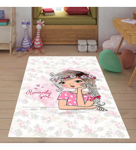 Romantic Girl Çiçekli Desen Dijital Baskılı Kaymaz Taban Yıkanabilir Genç Kız Odası Halısı (Pembe)