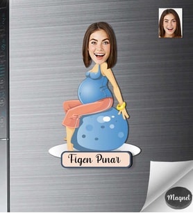 Kişiye Özel Hamile Yogo Kadın Ahşap Magnet -1