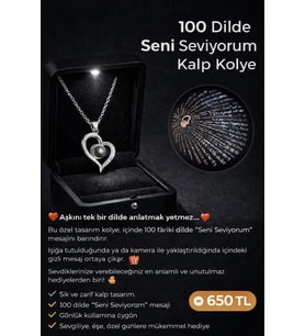 Zey Parıltı 100 Dilde Seni Seviyorum Yazılı Gümüş Renkli Sevgili Kolyesi