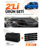 VOLKSWAGEN CADDY (2022-2026) Uyumlu Torpido Örtüsü + Deri Bagaj Çantası + Sticker Seti - Siyah