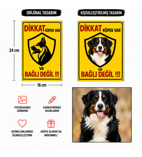 6 Adet Köpeğinizin Görseli ile Kişiselleştirilebilir Dikkat Köpek Var Sticker Levha, 16x24, 20x30 (A4), 30x42 (A3) Cm Boyut Seçeneklerinde Folyo Baskı Sticker,