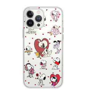 Iphone 12 Pro Uyumlu Snoopy ve Kalp Tasarımlı Şeffaf Telefon Kılıfı