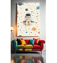 ÇOCUK ODASI KREŞ UÇAN ASTRONOT Ev Duvar Salon Güzellik Salonu Ofis Dükkan Dekarasyon Kanvas Tablo (Çok Renkli)