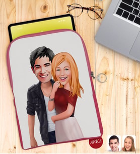 BK Gift Kişiye Özel Sevgililer Karikatürlü Taşınabilir Koruyucu Tablet Kılıfı & Organizer Çanta - Pembe-90