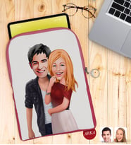 BK Gift Kişiye Özel Sevgililer Karikatürlü Taşınabilir Koruyucu Tablet Kılıfı & Organizer Çanta - Pembe-90