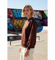 Kadın Moda Şık Oversize Bisiklet Yaka Düşük Kol Uzun Rahat Kalıp Basic Reglan Kol Örme Sweatshirt