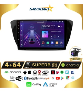 Skoda Superb 2015-2019 Model 4GB + 64GB Android 13 Kablosuz Carplay Navigasyon Multimedya Sistemi