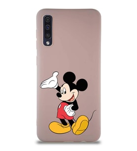 Samsung Galaxy A50S Soft Premier Kapak Mickey Mouse-C Tasarımlı Silikon Kılıf - Pudra (Şeffaf)