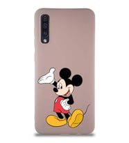 Samsung Galaxy A50S Soft Premier Kapak Mickey Mouse-C Tasarımlı Silikon Kılıf - Pudra (Şeffaf)
