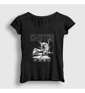Presmono Kadın Siyah Icarus Led Zeppelin T-Shirt 95708tt