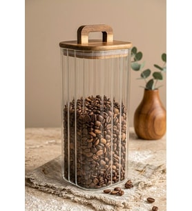 Akasya Kulplu Vakum Kapaklı Kare Çizgili Cam Kavanoz 1850 ml - Borosilikat Bakliyat Ve Erzak Kavanozu