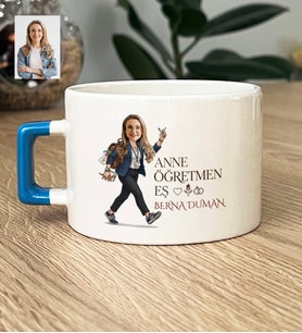 Kişiye Özel Karikatürlü Anne Öğretmen Eş Lüks Fincan Anneler Günü Hediyesi