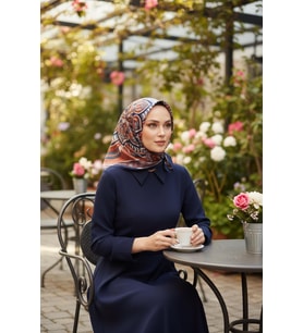 Geometrik Desen Lacivert Soft Pamuk Eşarp (Standart)