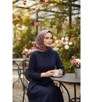 Geometrik Desen Lacivert Soft Pamuk Eşarp (Standart)