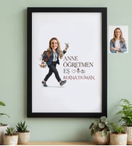 Kişiye Özel Karikatürlü Anne Öğretmen Eş Siyah Çerçeve Anneler Günü Hediyesi