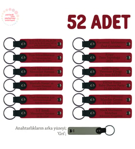 Gençlik Festivali Ekibine Anı 52'li Set, Kişiselleştirilebilir Yazılı Deri Anahtarlık, Kırmızı & Gri