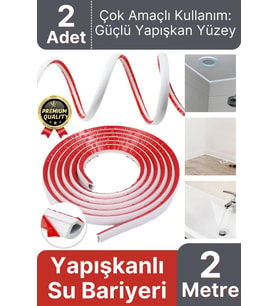 2 Adet Ultra Güçlü Dayanıklı Esnek Tezgah Mutfak Banyo Kendinden Yapışkanlı Su Bariyeri 2 Metre