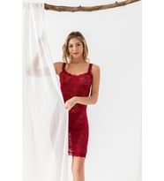 DEVORE TRANSPARAN BABYDOLL STRİNG TAKIM BORDO (MGP31842)