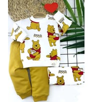 Northcity Pooh Baskılı Yaka Çıtçıtlı Bebek Sweat Takımı 9-12-18-24 Ay Kışlık 2li Kız Erkek - Pahalı Kumaşlı, Rahat ve Şık