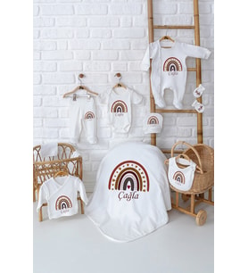Pia Baby Premium Unisex Bebek Hediyesi Hastane Çıkışı 10 Parça İsim Baskılı Set 5035-01 (Krem)