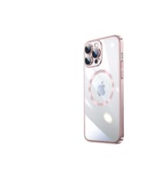 Apple iPhone 14 Pro Uyumlu Kılıf Wireless Şarj Özellikli Sert PC Zore Riksos M-safe Kapak (Rose Gold Altın)
