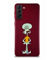 Samsung Galaxy S21 Plus Soft Premier Kapak Squidward Dokunaç Tasarımlı Silikon Kılıf - Mürdüm (Şeffaf)