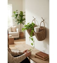 2’Li Rattan Banyo & Mutfak Dekoratif Sepet / Çiçeklik / Anahtarlık / Havluluk – Dekoratif Bohem