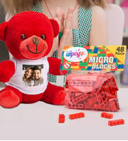Kişiye Özel Peluş Kırmızı Ayıcık Ve Renkli Micro Blocks Lego (Kırmızı)