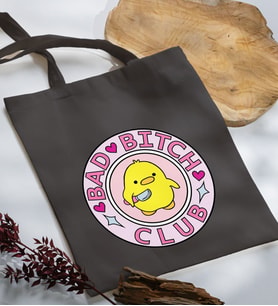 BK Gift Bad Bitch Club Tasarımlı Antrasit Kumaş Bez Çanta, Baskılı Omuz Çantası, Alışveriş Çantası, Anneye Hediye-1