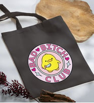 BK Gift Bad Bitch Club Tasarımlı Antrasit Kumaş Bez Çanta, Baskılı Omuz Çantası, Alışveriş Çantası, Anneye Hediye-1