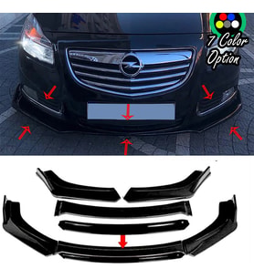 Opel insignia Siyah Renkli Şeritli Dilli Ön Lip 4 Prç Parlak Siyah ABS 2010 - 2016