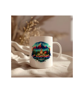 Camping Vibes Tasarımlı Beyaz Seramik Baskılı Kupa Bardak 330ml