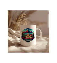 Camping Vibes Tasarımlı Beyaz Seramik Baskılı Kupa Bardak 330ml