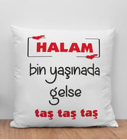 BK Gift Halam Bin Yaşınada Gelse Taş Tasarımlı Beyaz Kırlent Yastık, Ev Hediyesi, Doğum Günü Hediyesi