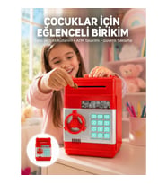 Mey İthalat® Şifreli Kırmızı ATM Tasarımlı Çelik Kasa Görünümlü Kumbara