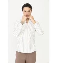 Bej Çizgili Uzun Kollu Gömlek Slim Fit