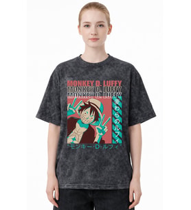 Monkey D. Luffy One Piece Anime Baskılı Unisex Oversize Eskitme Yıkamalı Tişört