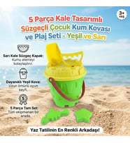Çocuk Kum Kovası ve Plaj Seti 5 Parça Kale Tasarımlı Süzgeçli Sarı