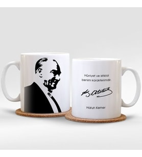 Kişiye Özel İsimli Mustafa Kemal Atatürk Baskılı Kupa Bardak