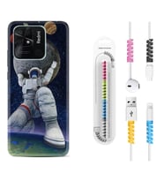 Xiaomi Redmi Note 7 8 9 Pro 10 2022 10 Pro 10S Kılıf Kablo Koruma Spiral Silikon Astronot ve Dünya 1759