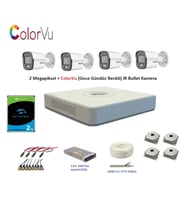 Hikvision 2mp 4 kameralı Dış ortam AHD HD-TVI ColorVu Gece Renkli Kamera Seti 2TB Disk