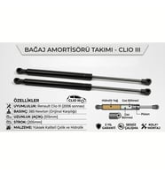 Renault Clio 3 Bagaj Amortisörü Takımı (2 Adet) - 2006-2012 Arası Tüm Modeller - 385 Newton
