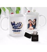 BK Gift Kişiye Özel Babalar Günü Hediyesi Fotoğraflı Kupa Bardak ve Benzinli Çakmak Seti-41 (Model 1)