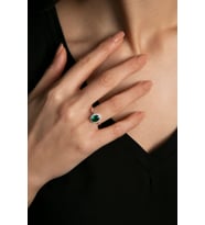 Kadın Yeşil Taşlı Oval Model 925 Ayar Gümüş Yüzük (Karışık)