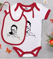 BK Kids Atatürk Temalı Kırmızı Bebek Body Zıbın ve Mama Önlüğü Hediye Seti-19
