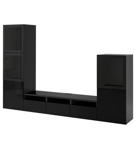 TV Ünitesi, Venge-Parlak Cila-Siyah-Füme Cam, 300x42x193 cm, Çıt Çıt Raylı