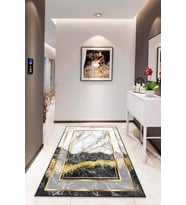 Siyah Gold Çerçeveli Kaymaz Tabanlı Dekoratif Halı AR127 - 100 x 160 cm